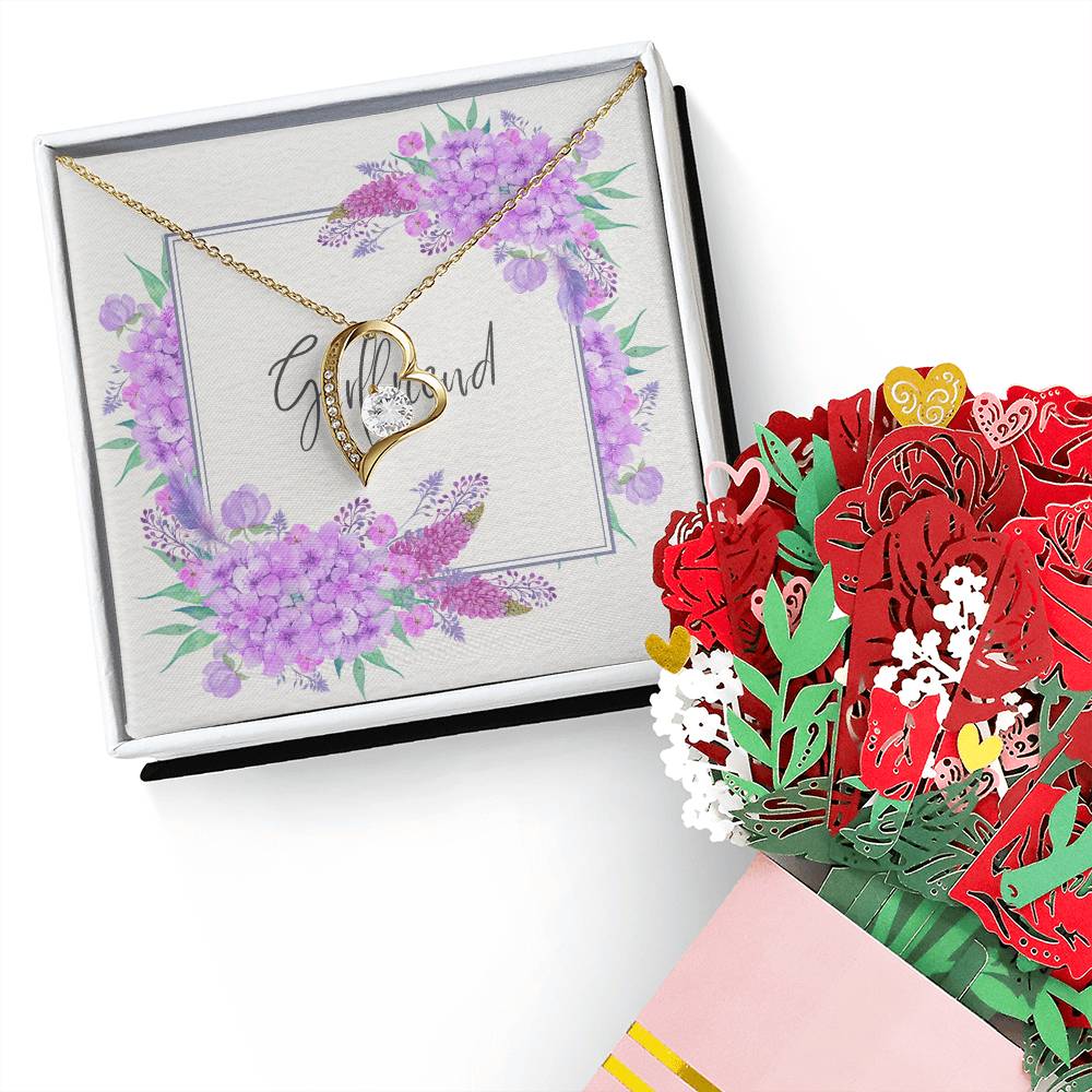 To My Girlfriend Forever Love Necklace + Sweet Devotion Flower Bouquet Bundle