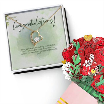 Congratulations Forever Love Necklace + Sweet Devotion Flower Bouquet Bundle